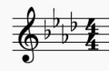 Musische Noten auf einem Notensystem, die drei flache und ein Kreuzvorzeichen zeigen.