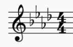 Musische Noten auf einem Notensystem, die drei flache und ein Kreuzvorzeichen zeigen.