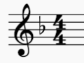 Musikalische Notation, die einen Violinschlüssel, ein B-flat-Vorzeichen und die 4/4-Taktart zeigt.