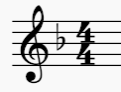 Musikalische Notation, die einen Violinschlüssel, ein B-flat-Vorzeichen und die 4/4-Taktart zeigt.